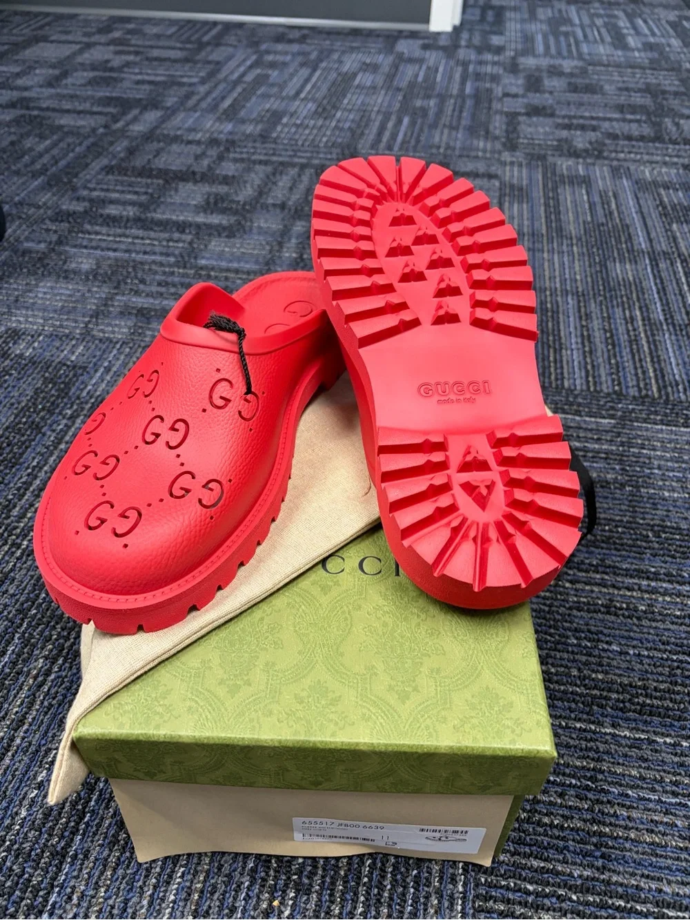 *Authentic* Gucci Men’s Red Rubber Clog Mule